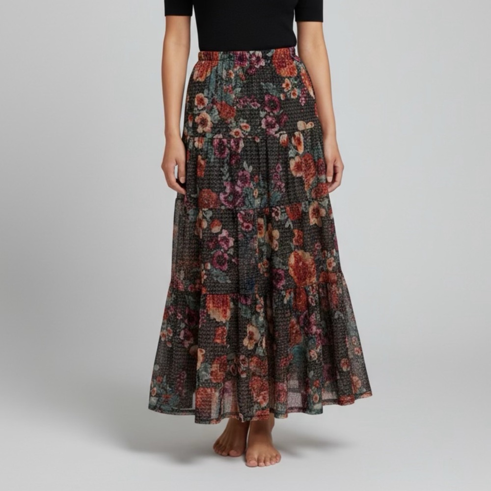 Fairycore Black Floral Maxi Skirt – Emu & Joe – Size S